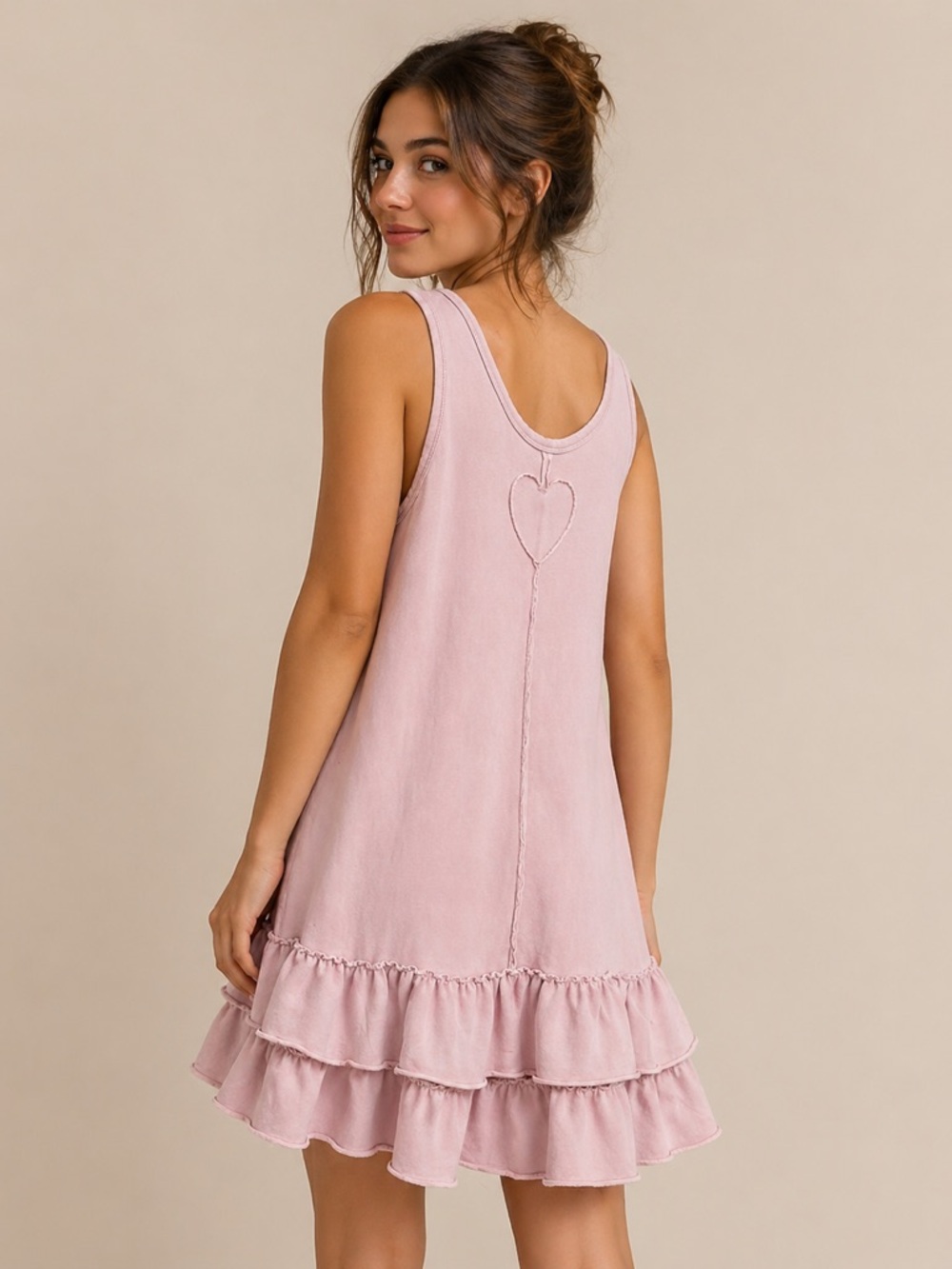 Easel Lavender Ruffle Hem Tank Dress Top Size L Heart Back Boho